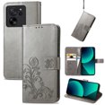 thumbnail image 1 of For Xiaomi 13T / 13T Pro Four-leaf Clasp Embossed Leather Phone Case(Gray),iPhone 16 Pro Max, 1 of 5