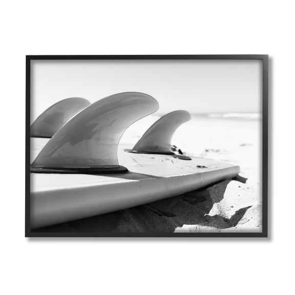 Stupell Industries Surfboard Fins Beach Sports Photography Ocean Coast Photograph Black Framed Art Print Wall Art, Design by Two Smart Blondes