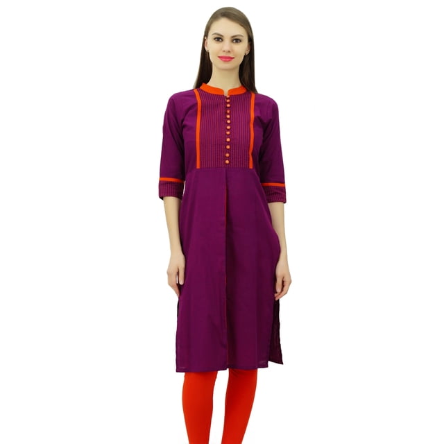 Phagun Kurti Droite à Col Mandarin pour Femmes, Robe Ethnique Indienne de Designer