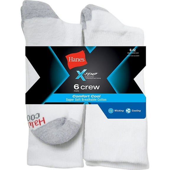 Hanes Men's X-Temp Comfort Cool Crew 6-Pack_White_ 6-12