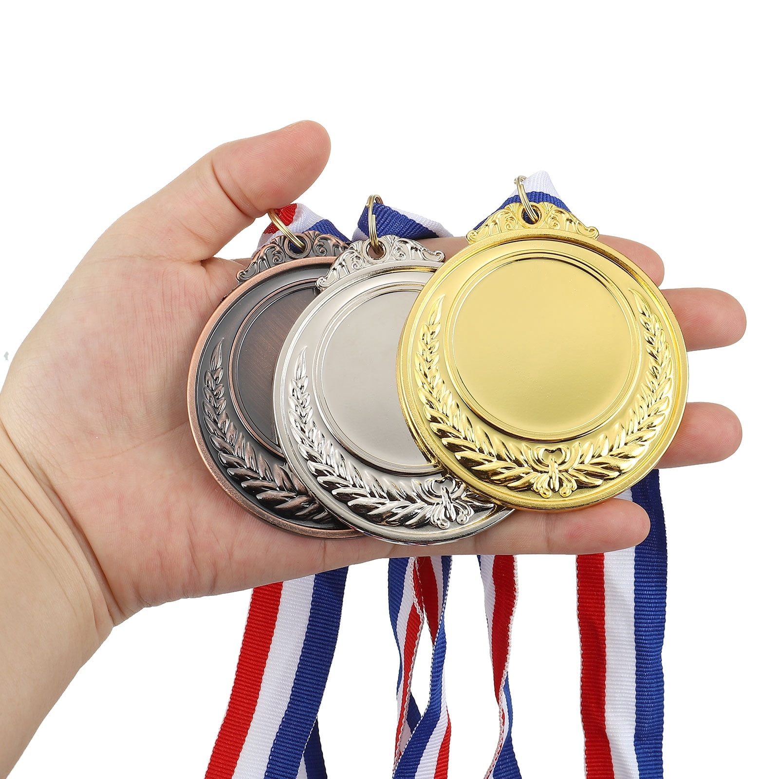 Uxcell Blank Award Medals, 10 Pack Silver Award Medal with Neck Ribbon, Make Your Medals Kit
