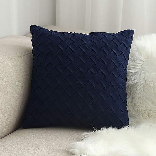 Xiao Hua Funda de cojín decorativa con diseño de tejido de canasta, de ante súper suave, cuadrada y lisa, para sofá o coche (azul marino, 45,7 x 45,7 cm)