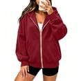 thumbnail image 5 of WQNVRNR Womens Zip Up Hoodie Sweatshirt Long Sleeve Fall Oversized Casual Hooded Jacket with Pockets Red 2XL, 5 of 8