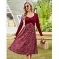 thumbnail image 6 of HA-EMORE Women's Patchwork Dress Long Sleeve Vintage Floral Patchwork Dress Flared A-Line Swing Casual Party Midi Dress, 6 of 9
