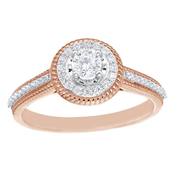AFFY White Natural Diamond Frame Vintage-Style Engagement Ring in 14k Rose Gold (0.37 Cttw)