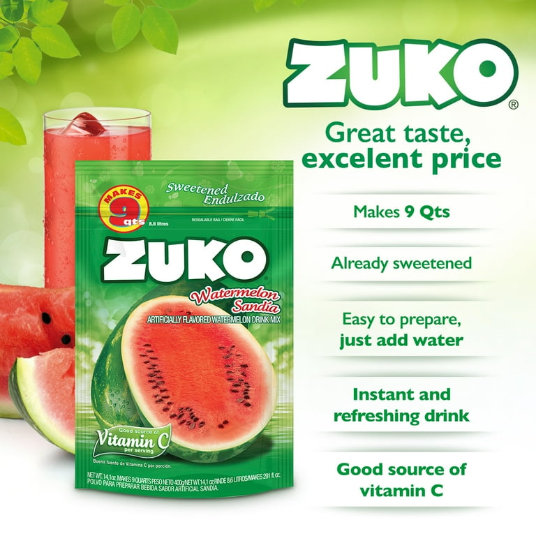 Zuko Watermelon Drink Mix, 14.1 oz, 6 Packets, Vitamin C Zuko Watermelon Drink Mix, 14.1 oz, 6 Packets, Vitamin C