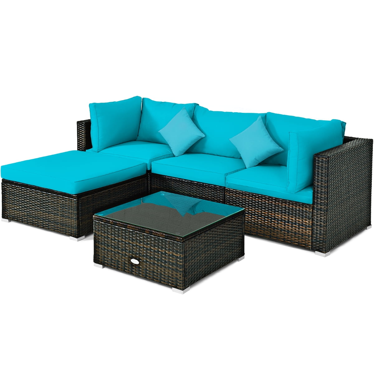 Patiojoy 5Piece Outdoor Patio Sectional Rattan Sofa Set with Soft Back