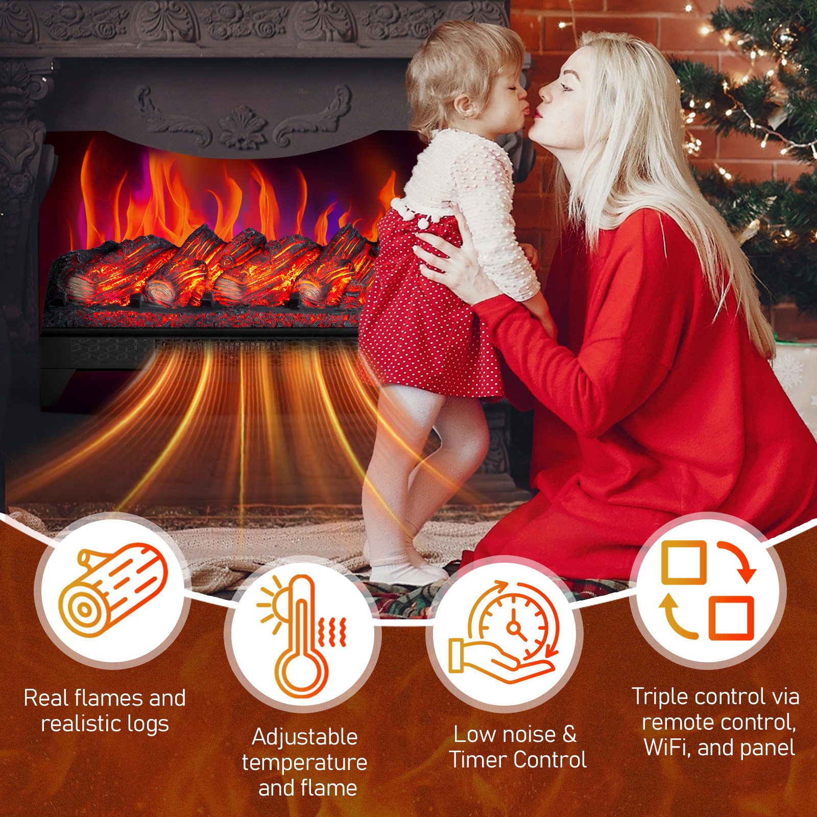 Zimtown 18'' Electric Fireplace Insert, Remote & WiFi Control