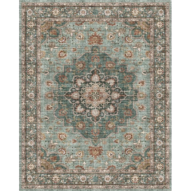 Dining Room Rugs for Under Table - Washable Green 6x8 Area Rug for Living Room Bedroom Soft Low Pile Non Slip Stain Resistant Carpet - Perfect for Homes with Pets & Kids (Green, 6x8)