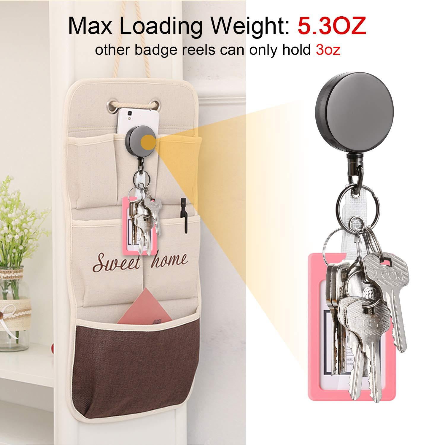 2 Pack Mini Heavy Duty Retractable Badge Holder Reel Will Well Metal ID Badge Holder with Belt Clip Key Ring for Name Card Keychain All Metal Casing, 23.6 Steel Wire Cord, Reinforced Id Strap