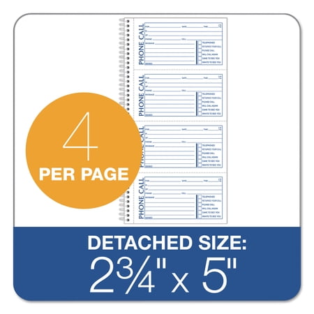 1PC TOPS Second Nature Phone Call Book, Two-Part Carbonless, 5 x 2.75, 4 Forms/Sheet, 400 Forms Total