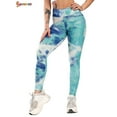 thumbnail image 2 of Spencer Women's High Waist Yoga Pants Tie Dye Textured Capris Tummy Control Slimming Booty Leggings Workout Butt Lift Tights (S, Blue), 2 of 7