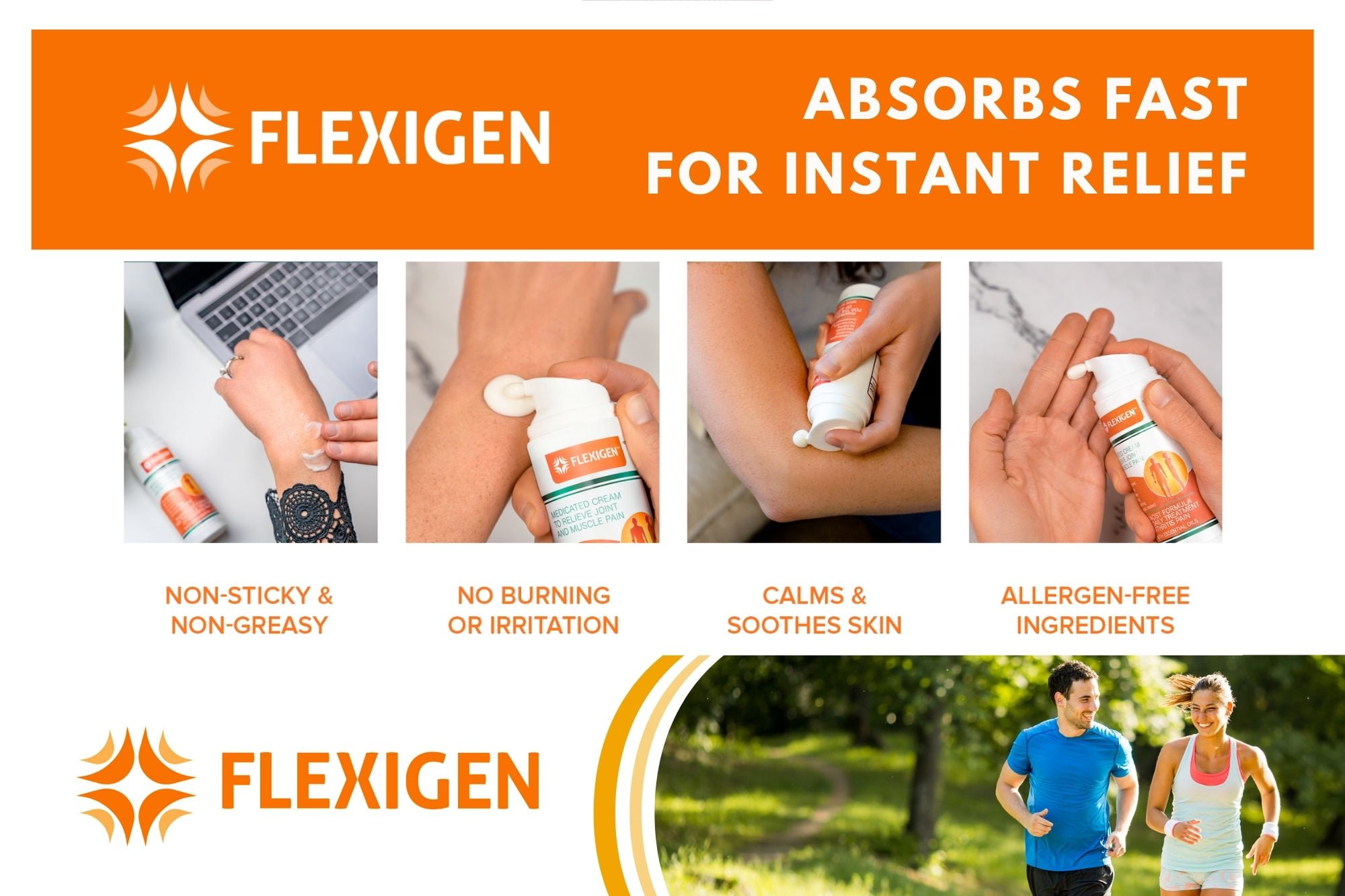 Flexigen Pain Relief Cream with Menthol and Frankincense, Non-Greasy, 3.2 fl oz, 3 Pack