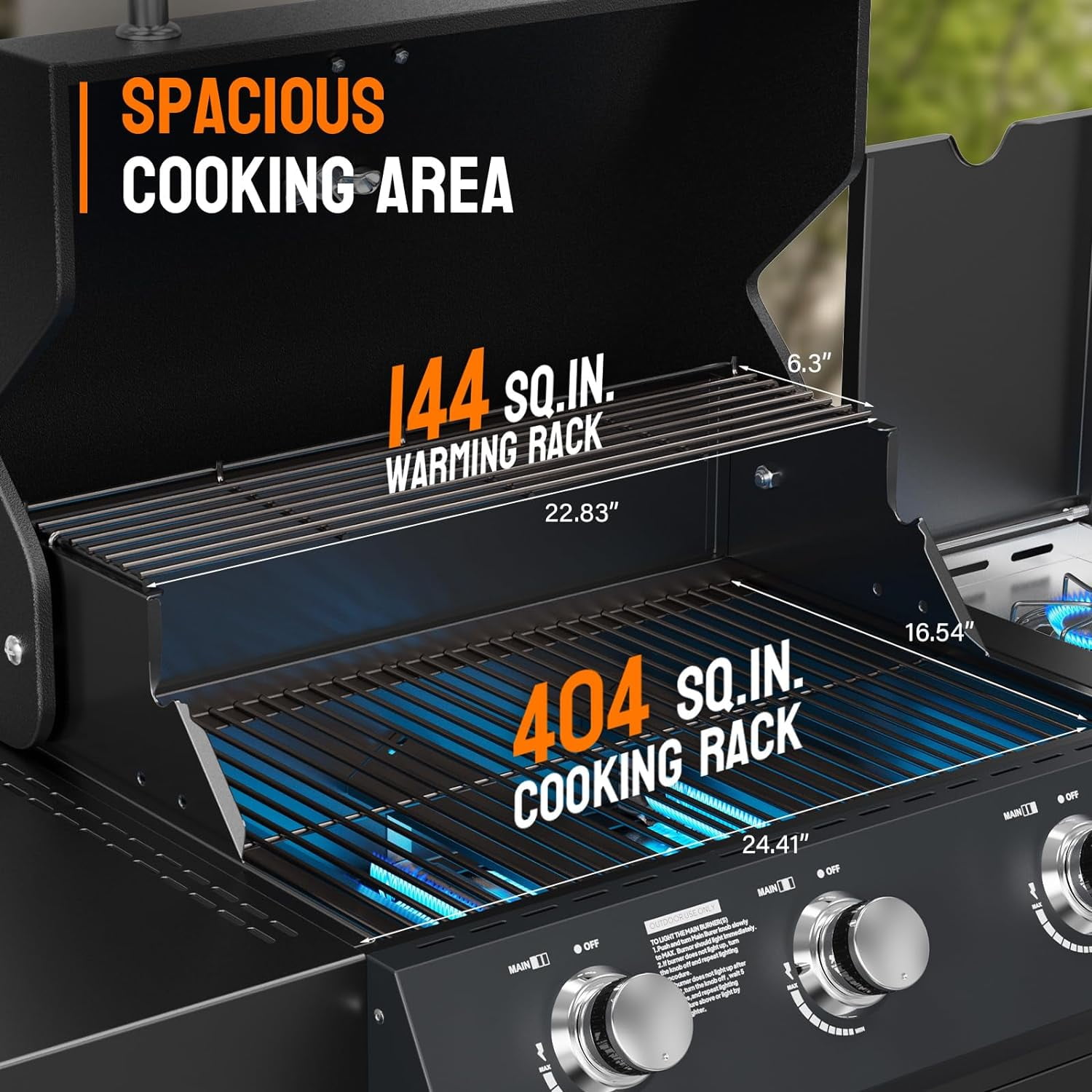 VINGLI 3 Burner Propane Gas Grill with Side Burner, 46,000BTU BBQ Grills with Enameled Cast Iron Grates, Shelf & Cabinet for Outdoor Garden Patio Backyard Barbecue Cooking