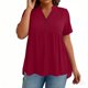 thumbnail image 4 of Plus Tops para Mujeres Tamaño Plus Moda Color Sólido Casual Botón-Up Top con Cuello en V Y Manga 3/4 Mujeres Tamaño Plus Tops de Verano, 4 of 7