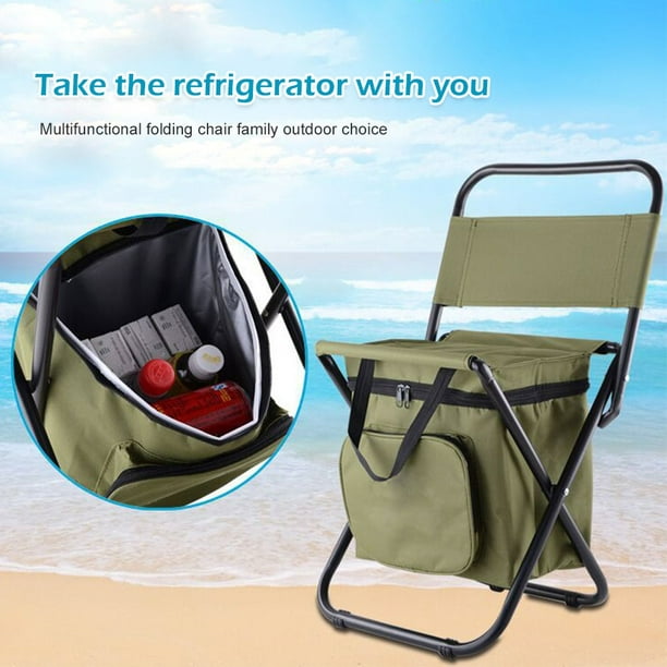 Outdoor Folding Chairs Portable Camping Backpack Stool Backpack Seat with  Double Layer Cooler Bag for Hiking Picnics and Fishing 