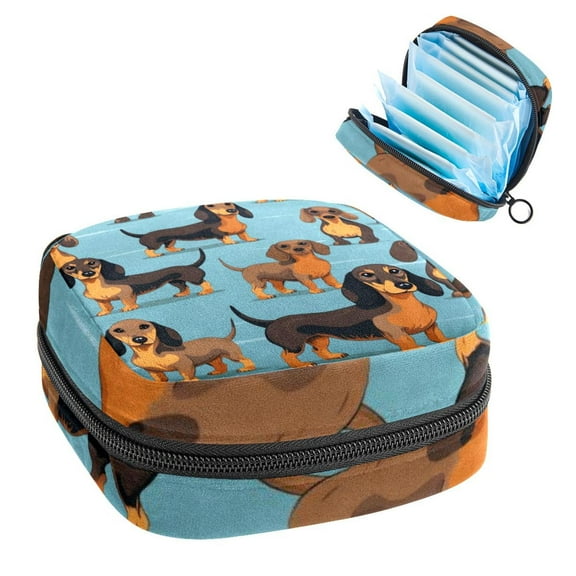 Dachshund Sanitary Napkin Storage Bag Makeup Pouch for Purse, Small Sanitary Napkin Disposal Bags, in Velvet, Sponge, Oxford Fabric, 4.7x6.6x6.6 in