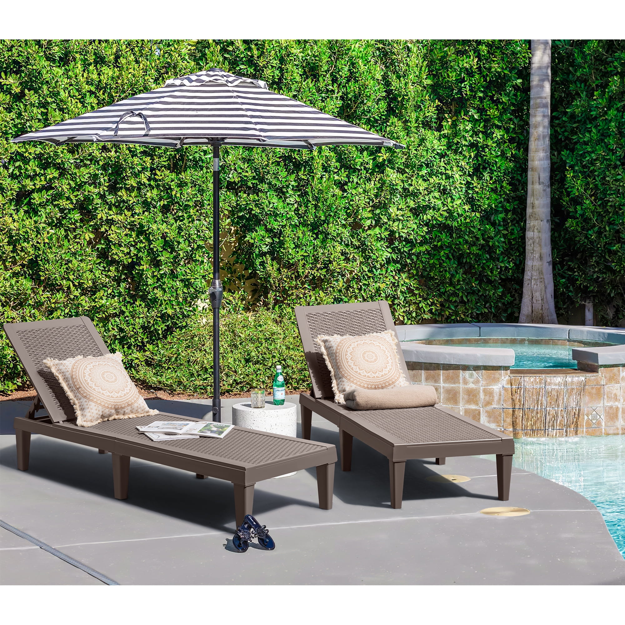 Homall 2 Pieces Patio Lounge Chair Outdoor Adjustable Chaise Lounge Chair, Dark Brown
