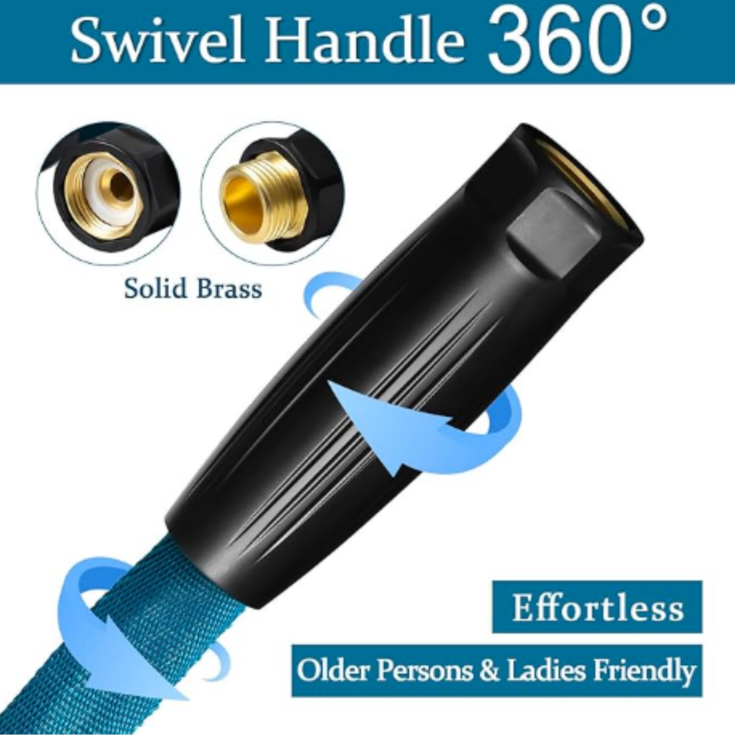 Garden Hose 50ft, Made of TPE(Not PVC), Ultra-Light & Flexible Water Hose with Solid Brass Fittings, Non-Shrinking, Easy to Storage, Drinking Water  Material, All-weather, SeaBlue