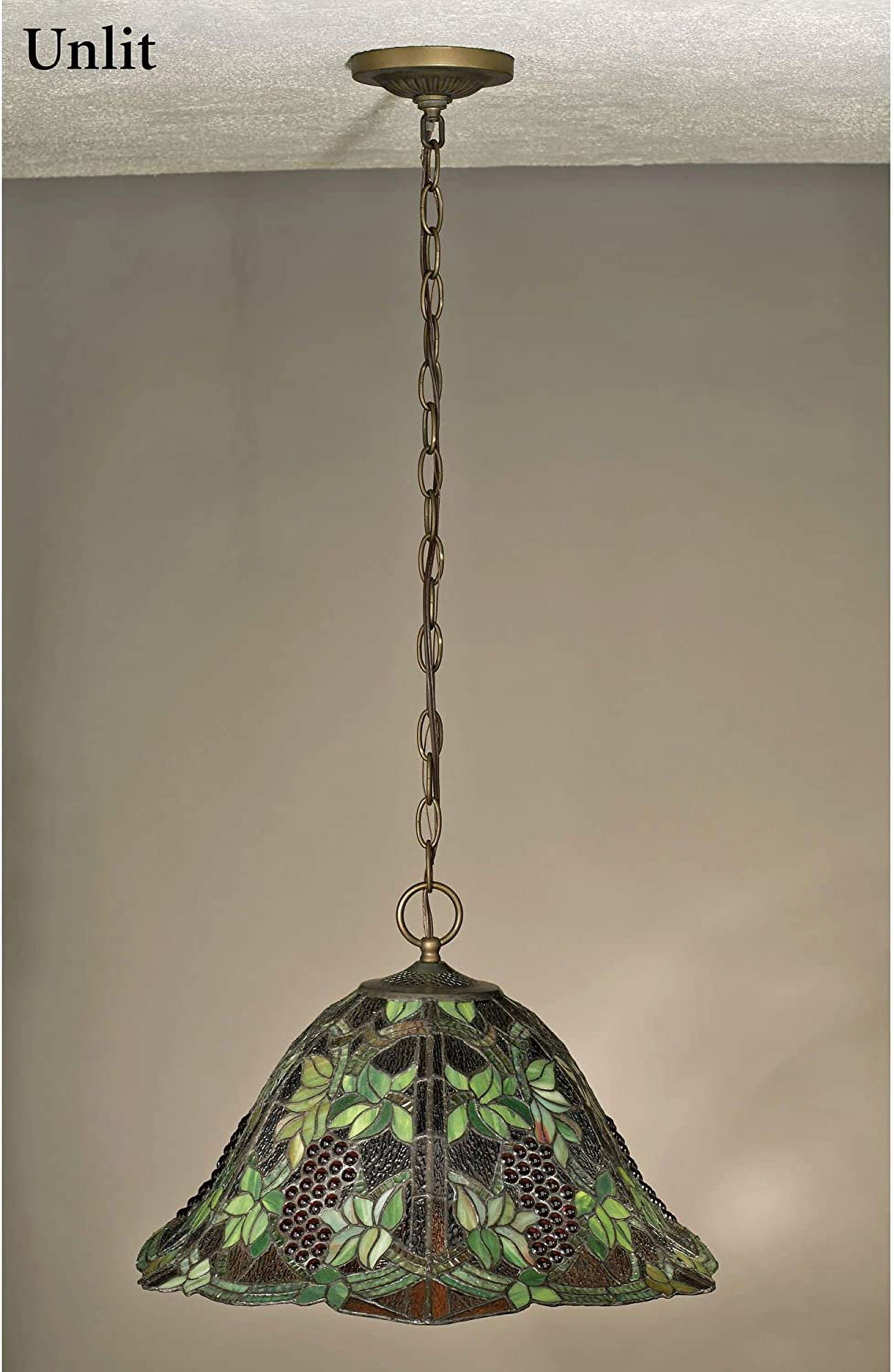 Vintage Grapevine Stained Glass Ceiling Light Olive