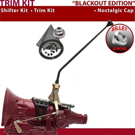 American Shifter TH400 Shifter Kit Black 16 in. Trim Kit Push Button Cap Gray Boot Billet Knob for F2D14