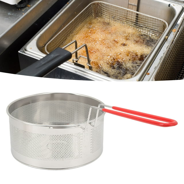Deep Frying Basket, Food Strainer Basket Stainless Steel Fry Baskets Food Grade Fried Food Filter Basket Long Handle Frying Basket for French Chips Onion Rings