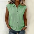 thumbnail image 2 of ClodeEU Women's Striped V Neck Cap Sleeve Button Down Shirt,Casual Summer Collared Blouse Green,Women's Plus L, 2 of 8
