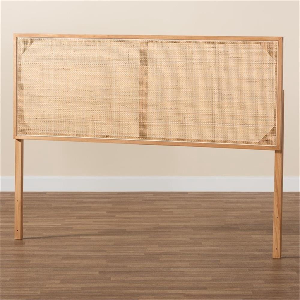 bali & pari Aurelia Brown Finished Bayur Wood and Rattan Queen Size Headboard