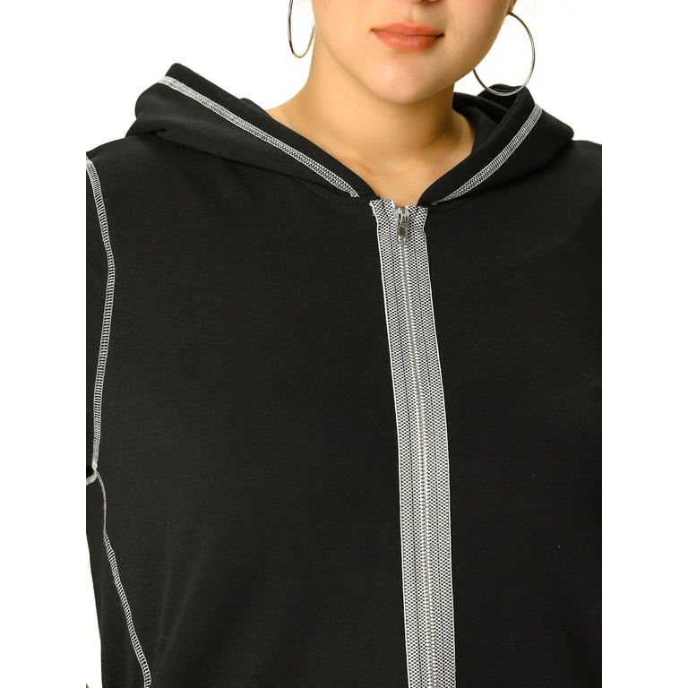 Unique Bargains Women's Plus Size Fleece Jacket Zip Front Long Sleeve  Hoodie 