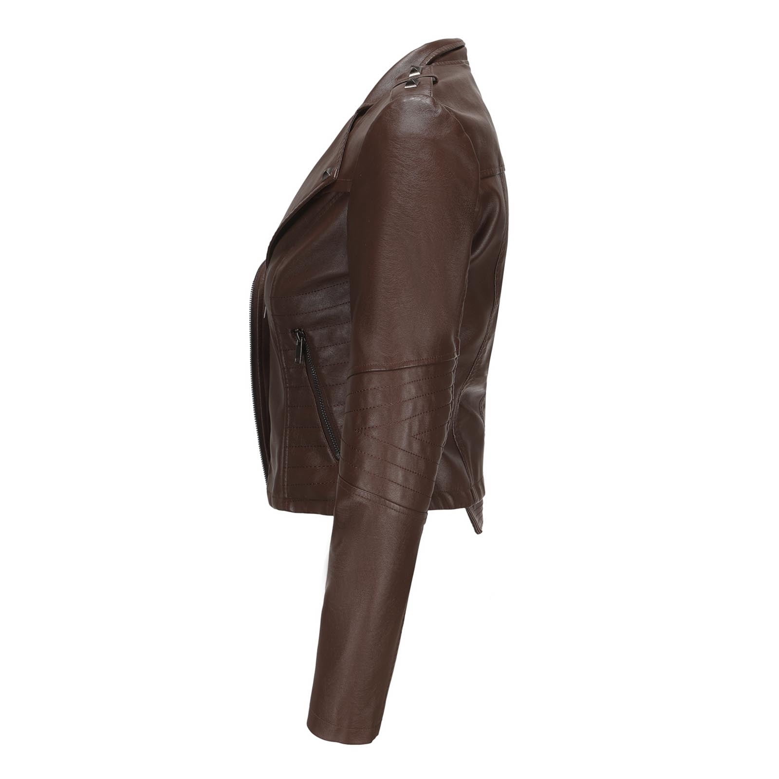 DailyTrove Women's Cropped Faux Leather Jacket, Long Sleeve, Casual Street & Night Out Wear, Durable Polyester Blend, Plus Size Friendly