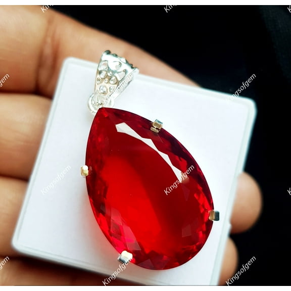 95 Ct Red Topaz 925 Solid Sterling Silver Pendant A  Gemstone   Gift