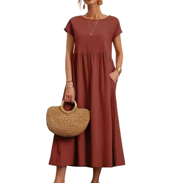 Vestido midi Zhyaj, holgado, túnica de verano, playa, con bolsillos, algodón