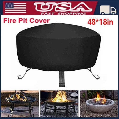 48 Inches Heavy Round Fire Pit Cover Patio Table Cover Garden Outdoor Waterproof