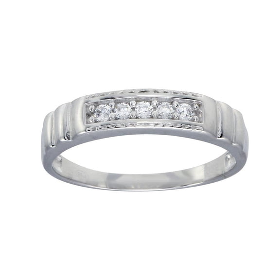 Rhodium Plated 925 Sterling Silver Clear CZ Bordered Ring Band White Jewelry Female Size 12