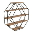 thumbnail image 2 of Kate and Laurel Lintz Large Octagon Shaped Floating Wood Book Shelves for Decorative Wall Display, Black Metal Frame with Rustic Brown Shelves, 2 of 5