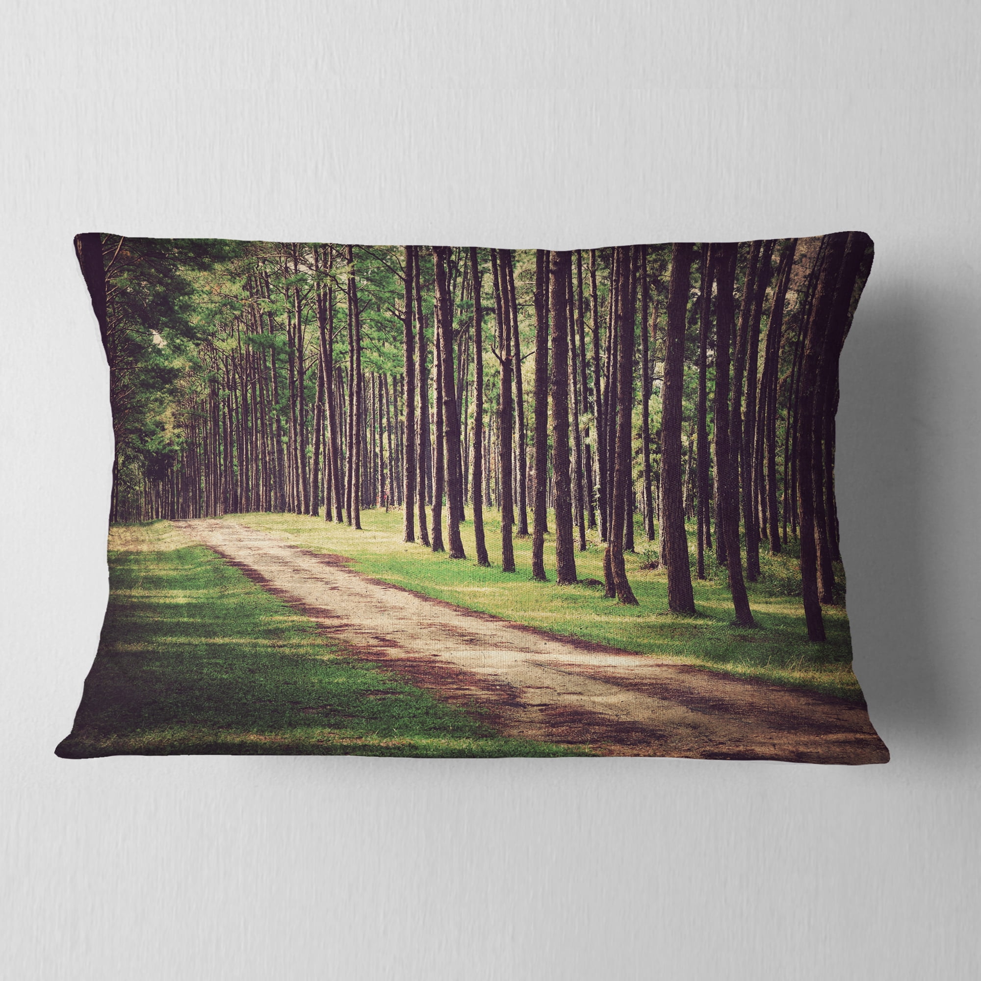 Designart Vintage Style Forest with Pathway - Modern Forest Throw Pillow - 12x20