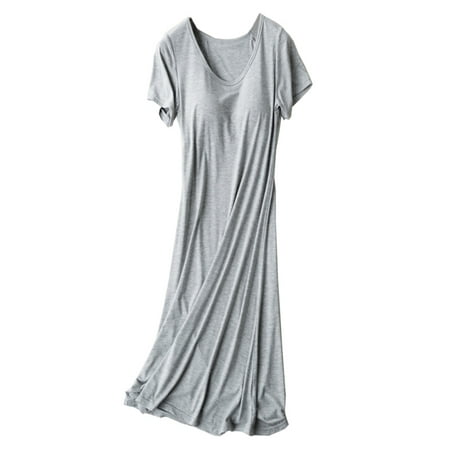

SHEMALL Women s Nightdress With Chest Pad Nightgown Short Sleeve Sleepwear