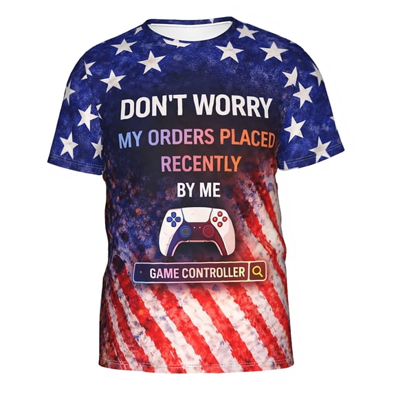 Omeoer Funny Gaming Meme T-Shirt for Men and Women, Game Controller Graphic Tee with American Flag Design, Short Sleeve Casual Shirt