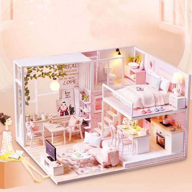 Kit De Bricolaje En Miniatura, Casa De Muñecas De Madera 1/24, Muebles LED, Muñeca