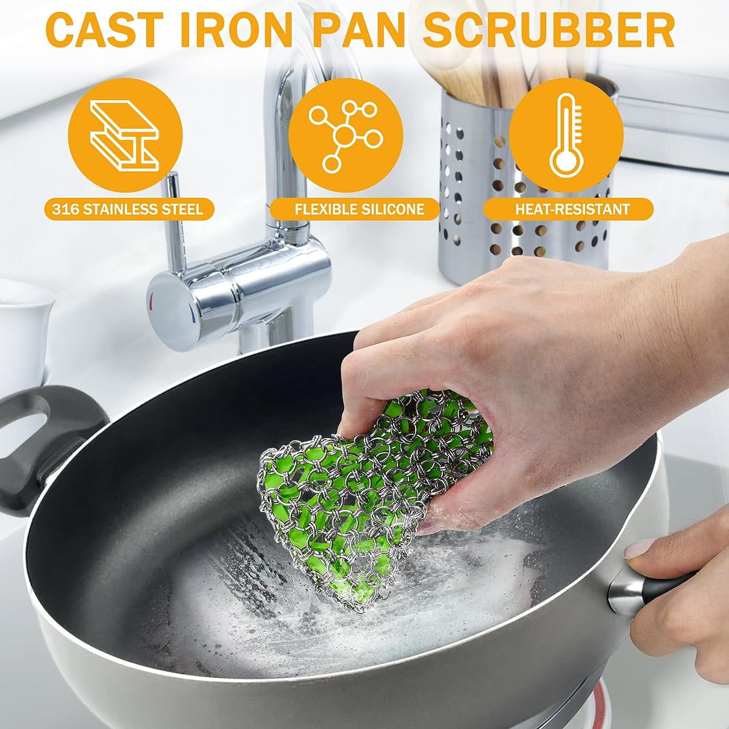4Pieces Cast Iron Cleaner Set - 316 Chainmail Scrubber+ Cast Iron Scraper,  Iron Skillet Cleaner Chain Mail Scrubber Sponge to Clean Skillet, Dutch  Oven, Carbon Steel, Wok, Cast Iron Cleaning Tool Kit