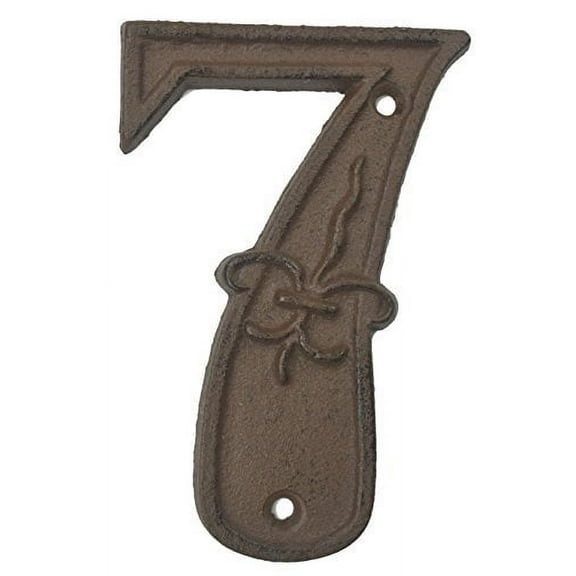 Lulu Decor, Cast Iron House Number 7 Antique Brown Finish with Fleur De Lis (# 7)