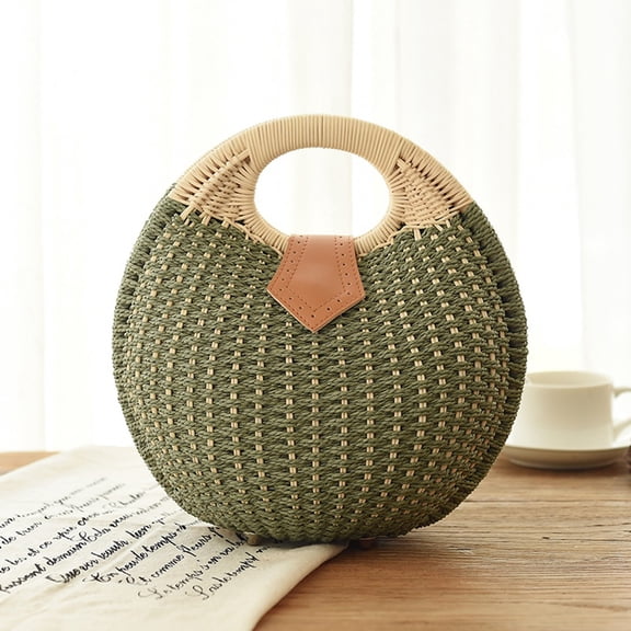 WHAMVOX Beautiful Green Rattan Handbag with Straw Material Perfect for Storage and Everyday Use 10.5 x 4.5 x 11 inches