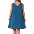 thumbnail image 3 of Camisones de satén para mujer de tallas grandes Agnes Orinda, con escote en V, tirantes anchos, plisados, vestido de dormir y lounge 2X azul pavo real, 3 of 6