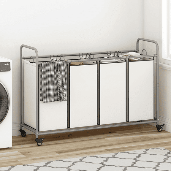 4 Bag Laundry Basket Sorter Laundry Hamper Cart with Heavy Duty Rolling Lockable Wheels and Removable Bags Organiser