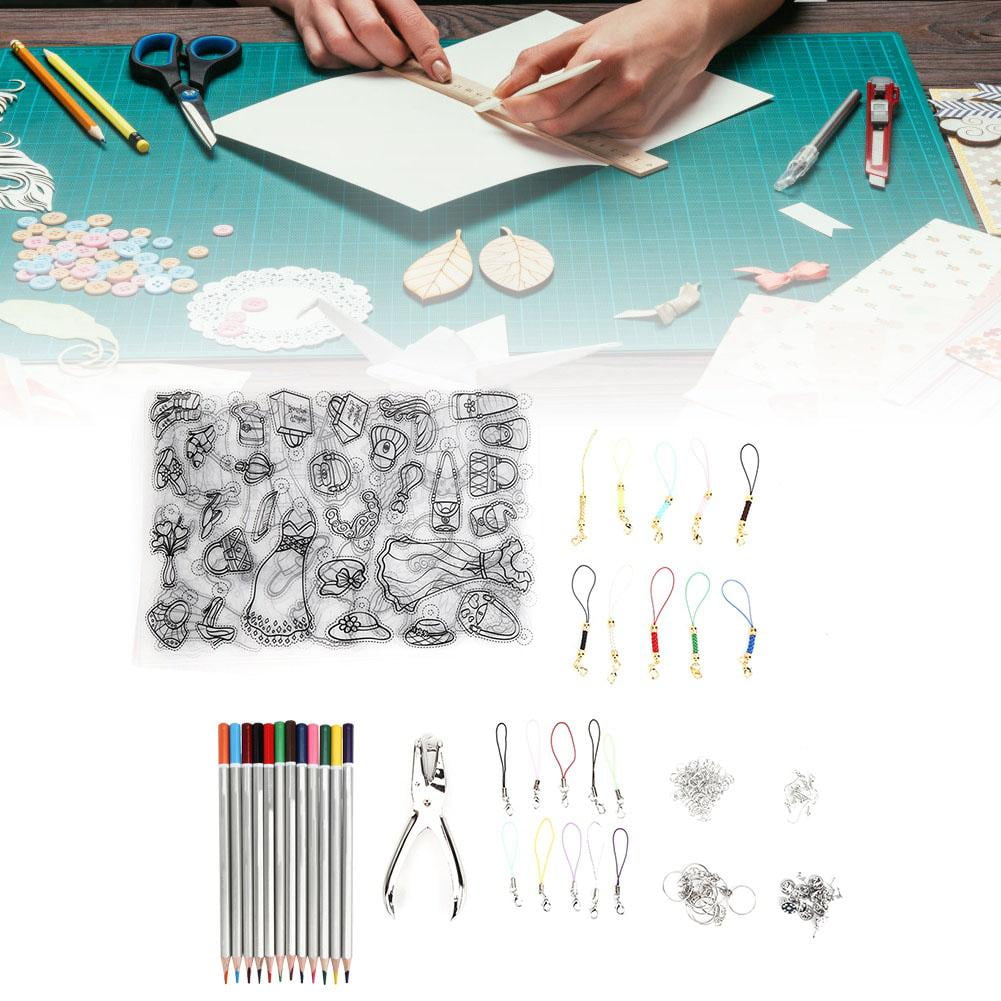 Benvo 157 Pcs Heat Shrink Plastic Sheet Kit - DIY Shrinky Art Film With Keychains, Ear Hooks & Tools