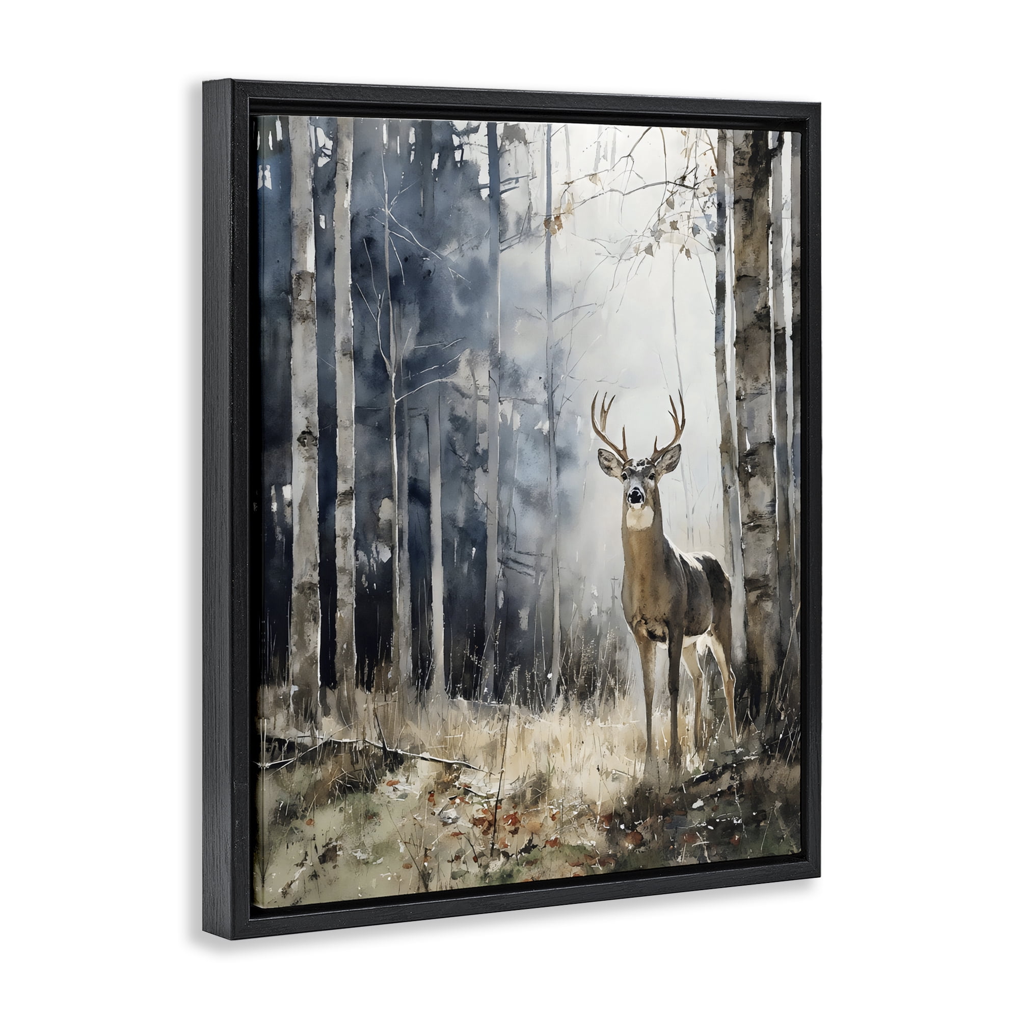 Stupell Industries Deer In The Woods Black Framed Floater Canvas Wall Art, design by Franklyn Gregory