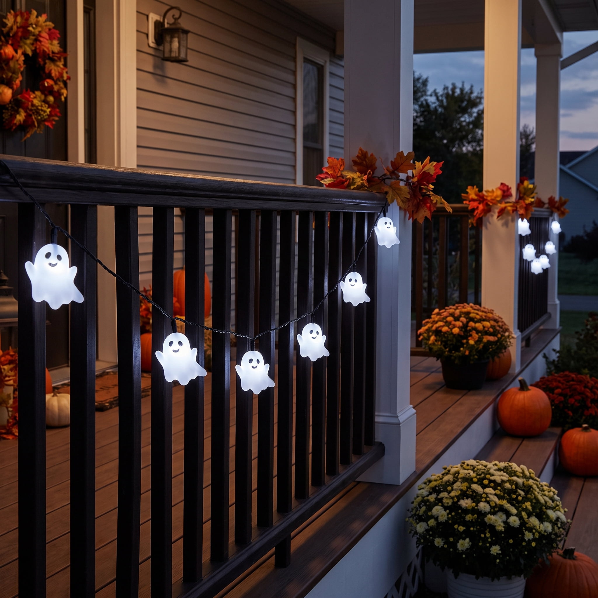 Indoor 10-Count Battery-Operated LED Ghost String Lights, Cool White, 3', Halloween by Way To Celebrate