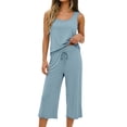 thumbnail image 5 of WCJM Plus Size Loose Fit Matching Two Piece Outfit Women Summer Short Sleeve Crew Neck Tennis Shorts Sleep Pajama Loungewear, 5 of 5