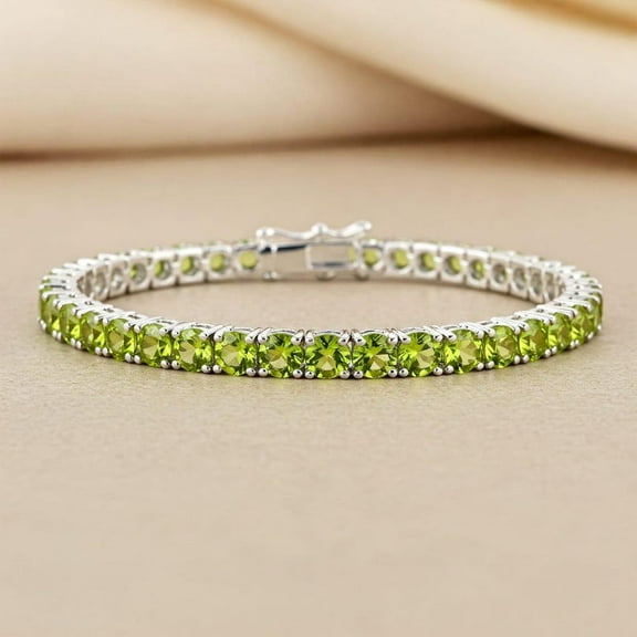 Peridot Tennis Bracelet for woman 925 Silver Handmade Link Jewelry, 4mm Green Gemstone Cuff Bracelet, August Gemstone Bracelet, Gift for Her
