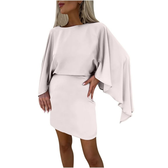 Oplxuo Women's Elegant Satin Cape Dress with Overlay - Evening Pencil Dresses for Wedding Cocktail Party